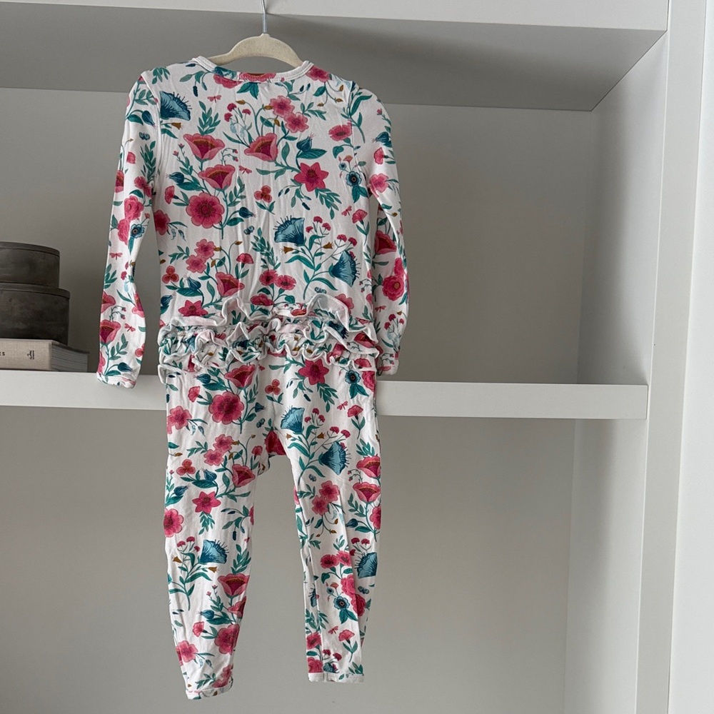 Angel Dear Floral Footless Pajamas in White, Pink, Teal - Picture 2 of 3